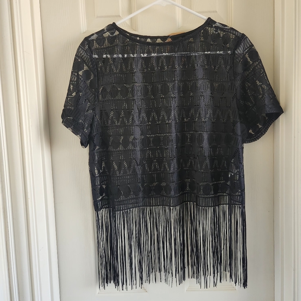 Geometric Print Cami with Fringe Western Coverup Size‎ L